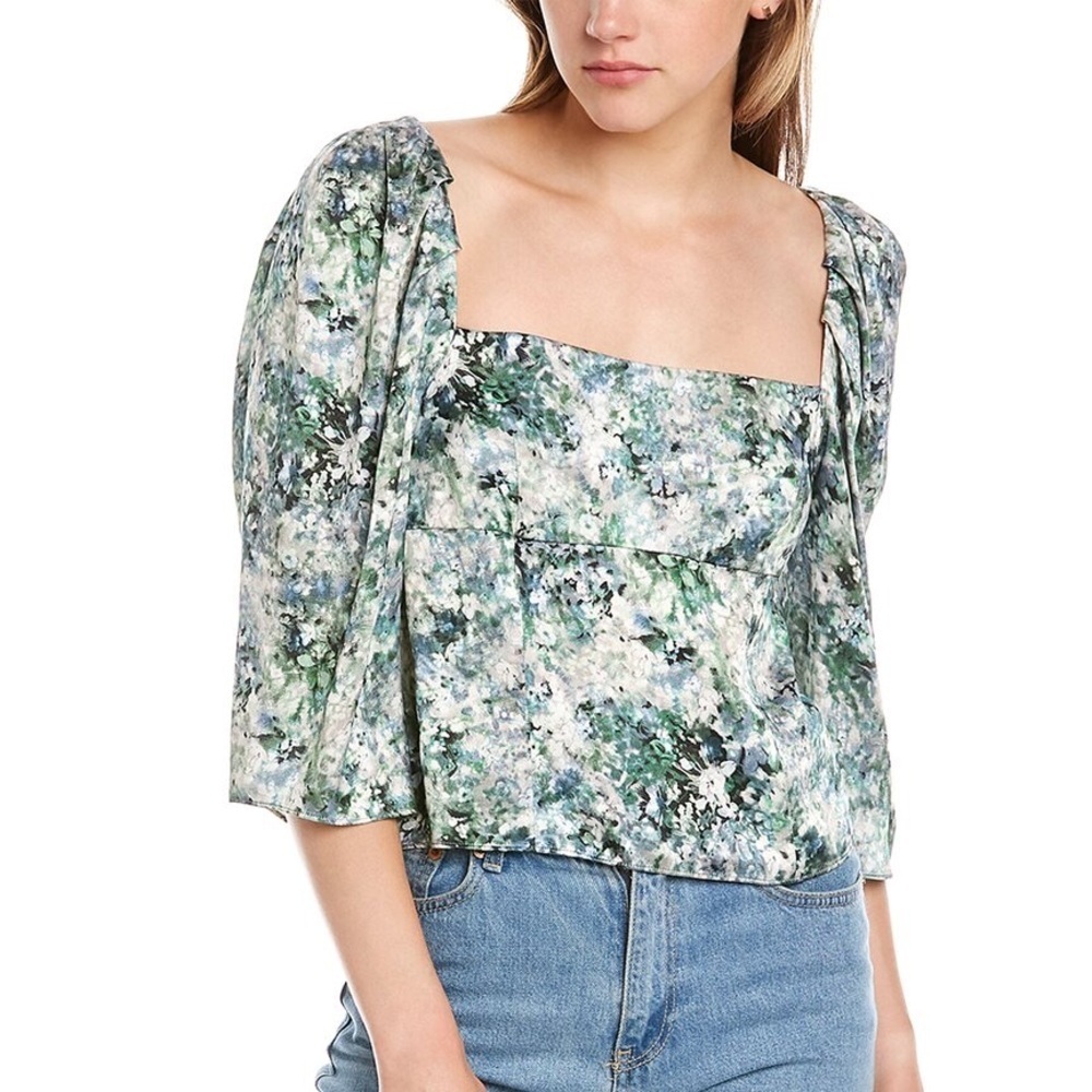 Vince Painted Floral Square Neck Top in Herb Green (4)
